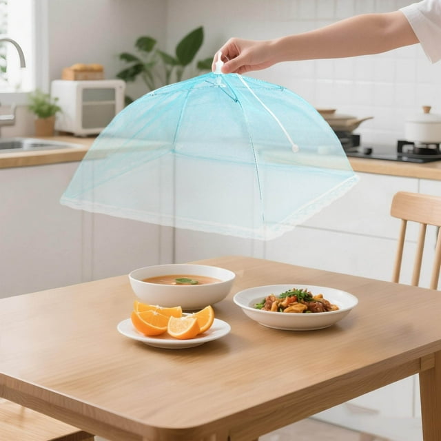 Food Storage Solution Reusable Foldable Mesh Cover for Food 43x43 cm Lightweight Net Food Cover for Cakes Fruit Picnic & BBQ Durable Polyester Kitchen Protector