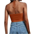 thumbnail image 4 of RQYYD Women's Summer Criss Cross Cut Out Halter Crop Top Sleeveless Backless Ruched Ribbed Crop Cami(Brown,M), 4 of 4