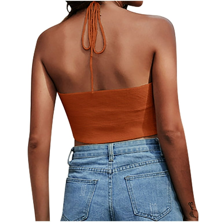 RQYYD Women's Summer Criss Cross Cut Out Halter Crop Top