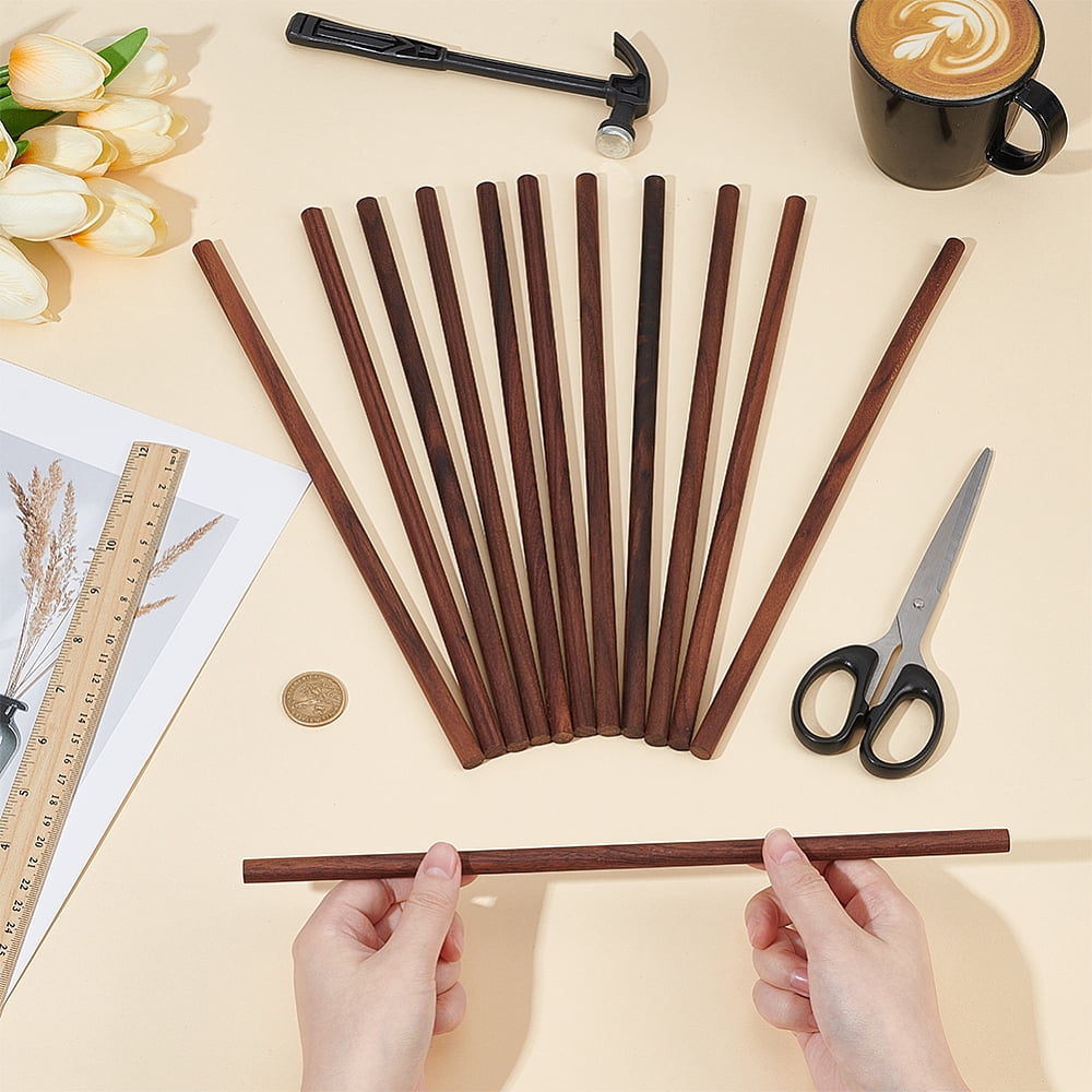 Waxed Round Wooden Sticks Dowel Rods for Toy Building Model Material Macrame Craft Supplies Coconut Brown 300x10mm 12pcs