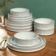 thumbnail image 3 of Gibson Elite 12 Piece (Service for 4) Townscape Plates and Bowls Reactive Glaze Embossed Round Dishes Terracotta Ceramic Dinnerware Set - Cream White, 3 of 13