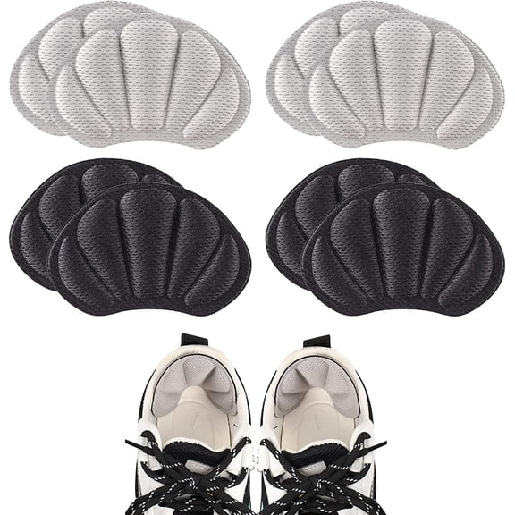 Heel Cushion Inserts 4 Pairs Self-Adhesive Heel Cushion, Heel Grips, Anti-Slip Heel Pads Sport Shoes Heel Blister Protectors for Women and Men(Gray Black)