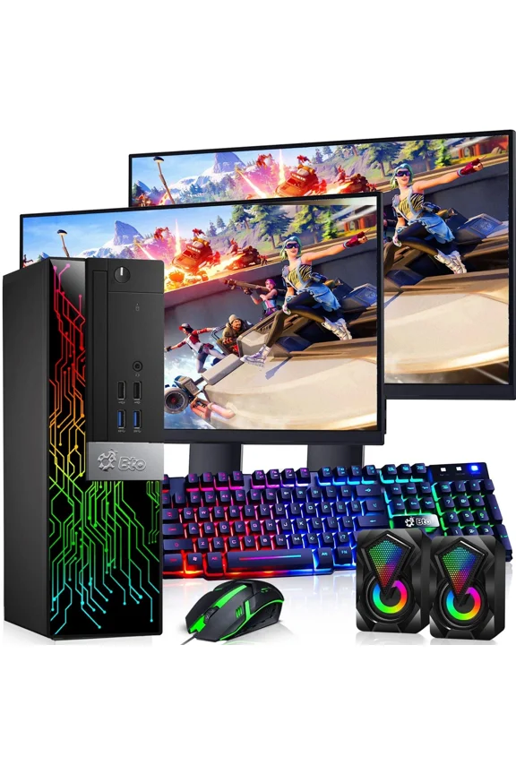 RGB Gaming Desktop PC, i5-6500, 16GB RAM, 1TB SSD, GTX 1050 Ti, Dual 24" Monitors, Windows 11 Pro, WiFi