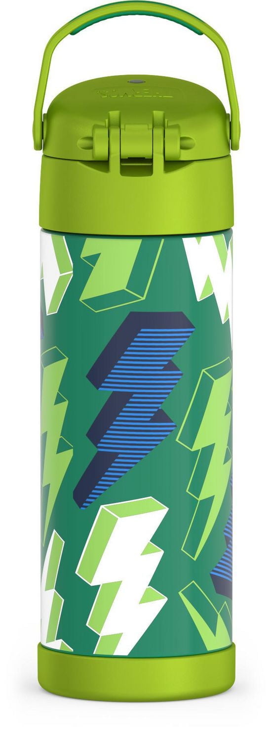 Thermos Kids Bouteille d'eau isotherme en acier inoxydable avec bec verseur et couvercle, 470 ml, Lightning Bolt 16 oz/473 ml sans BPA