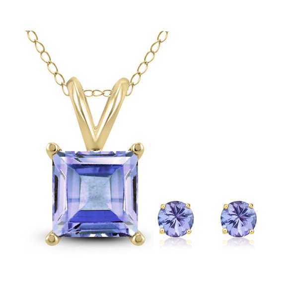 Paris Jewelry 4 Ct Tanzanite Square 18 Inch Cable Necklace and Round Earrings Set