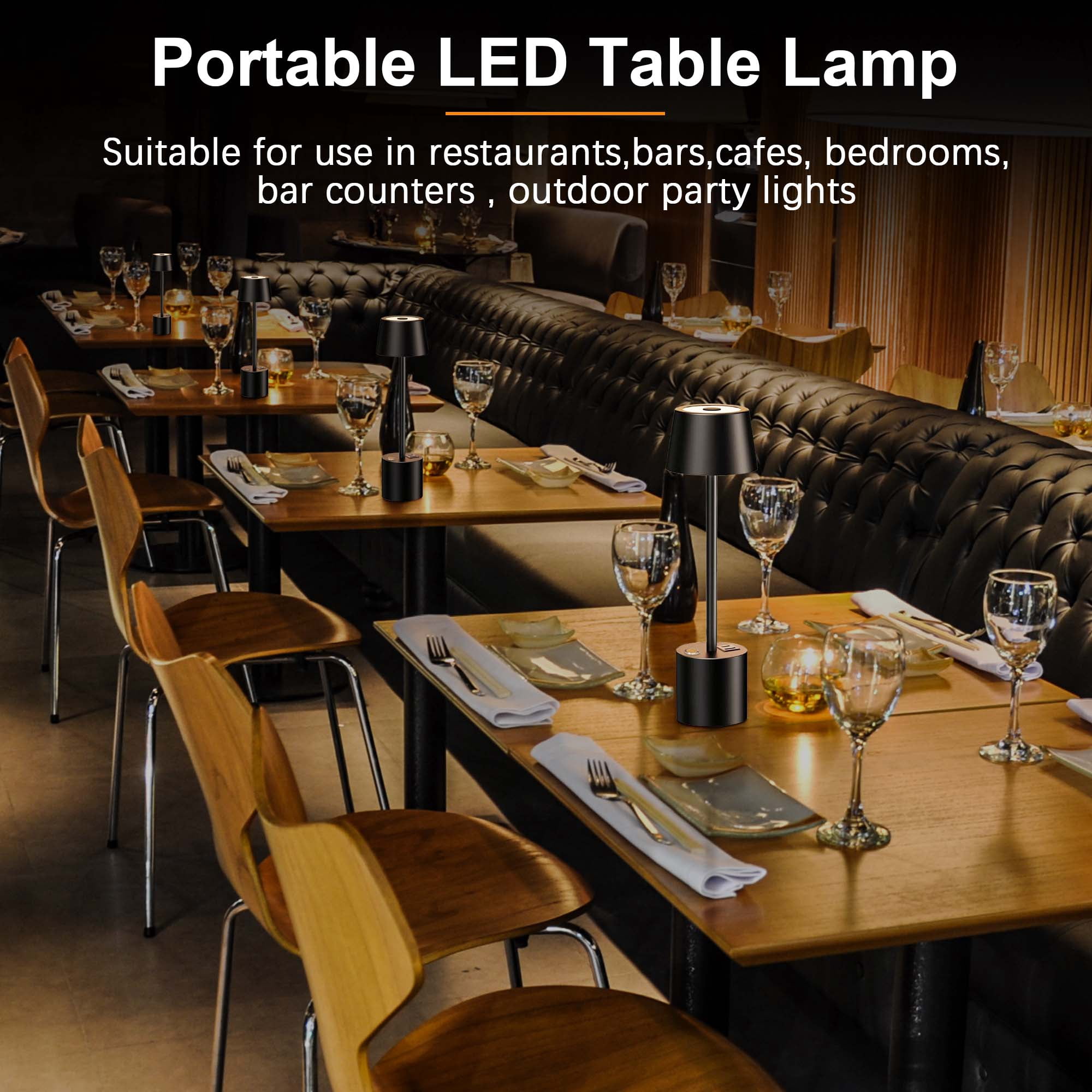 Cordless LED Table Lamp Set of 2, Portable Rechargeable Desk Lamp, Battery Operated Light with USB C+A Ports, 3 Color Dimmable Touch Lamps for Bedroom Living Room Restaurant Patio