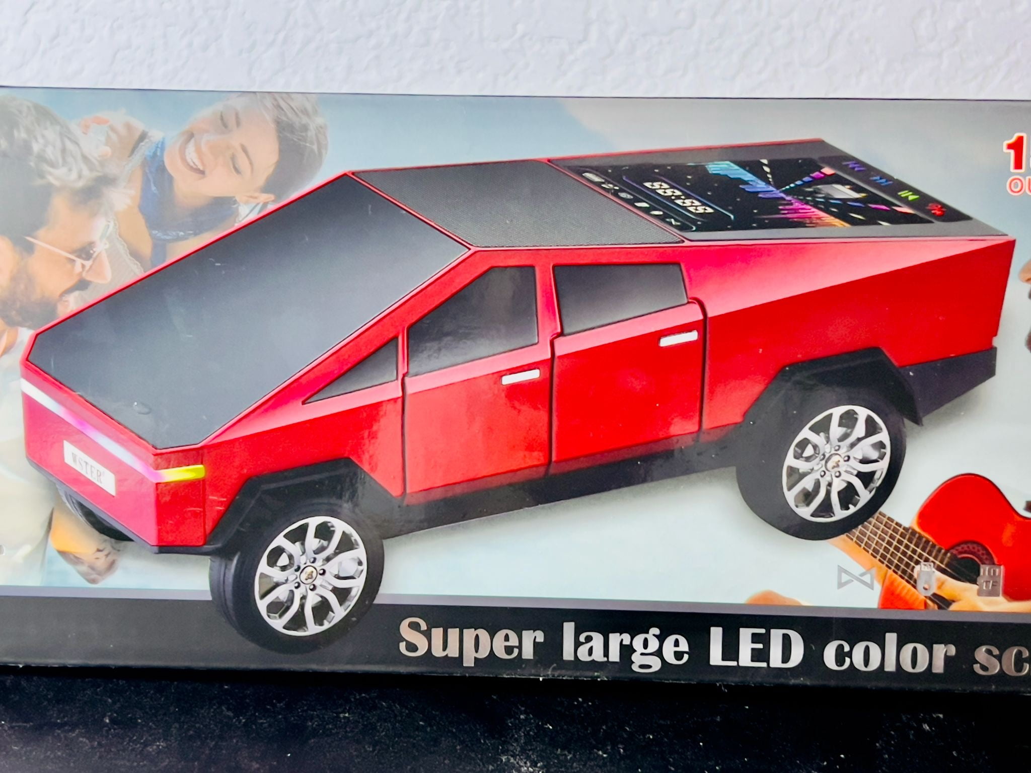 Cyber Truck Red Wireless Portable Speaker with Display Connects with All Phones and Audio Devices, FM Radio and USB Support