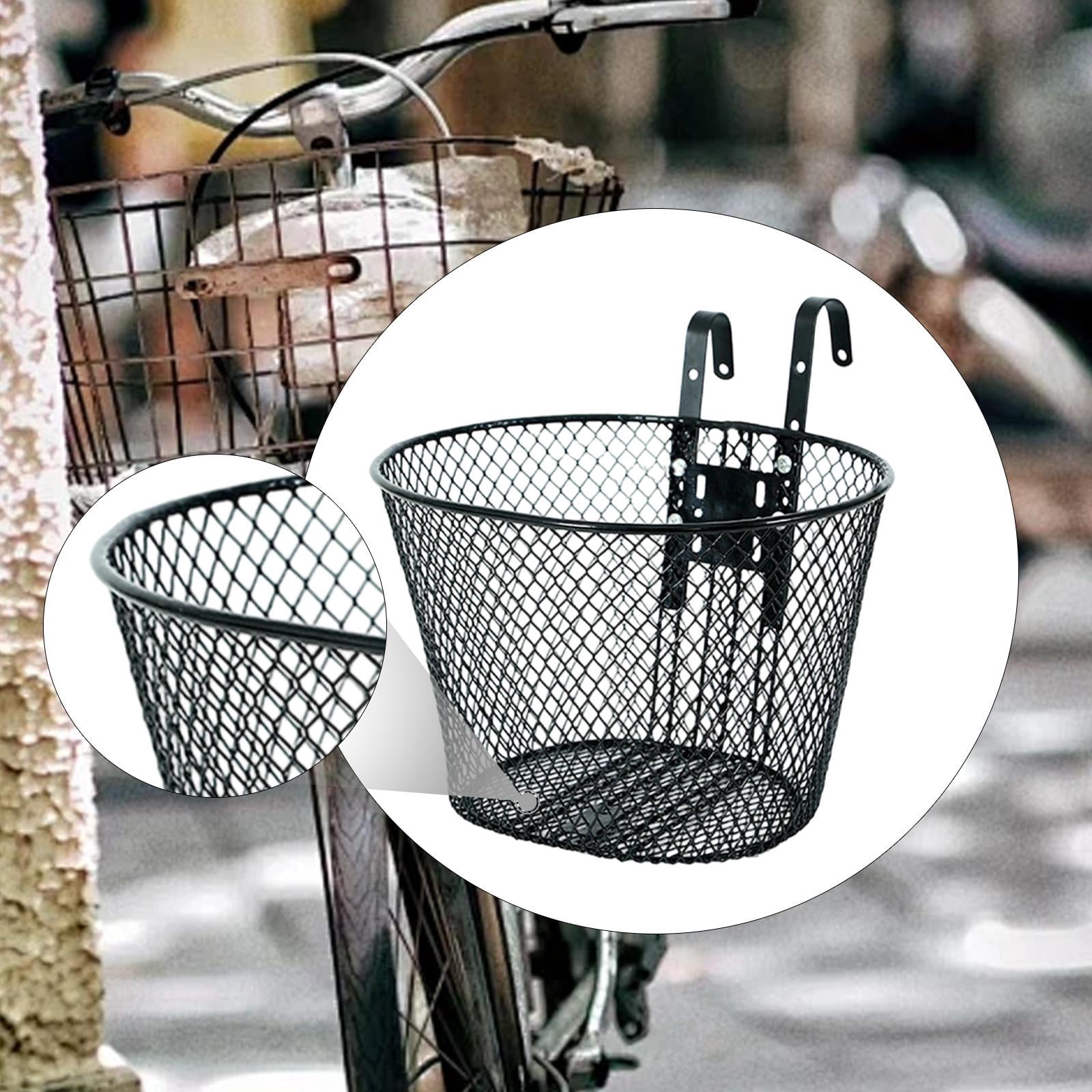 EHJRE Bike Front Basket Bicycle Front Handlebar Basket Sturdy Small Pet Dog Cat Carrier Hanging with Hooks for Beach Trips Shopping Black
