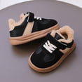 thumbnail image 3 of Toddler Boys Girls Winter Flat Shoes Fuzzy Lined Hook and Loop Walking Shoes Casual Nonslip Splice Suede Sneakers Black 8 Toddler, 3 of 5
