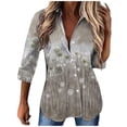 thumbnail image 1 of Moda mujer estampado Casual manga larga Turndown Collar botón camisa Tops Fridja  bvmnju7639, 1 of 8
