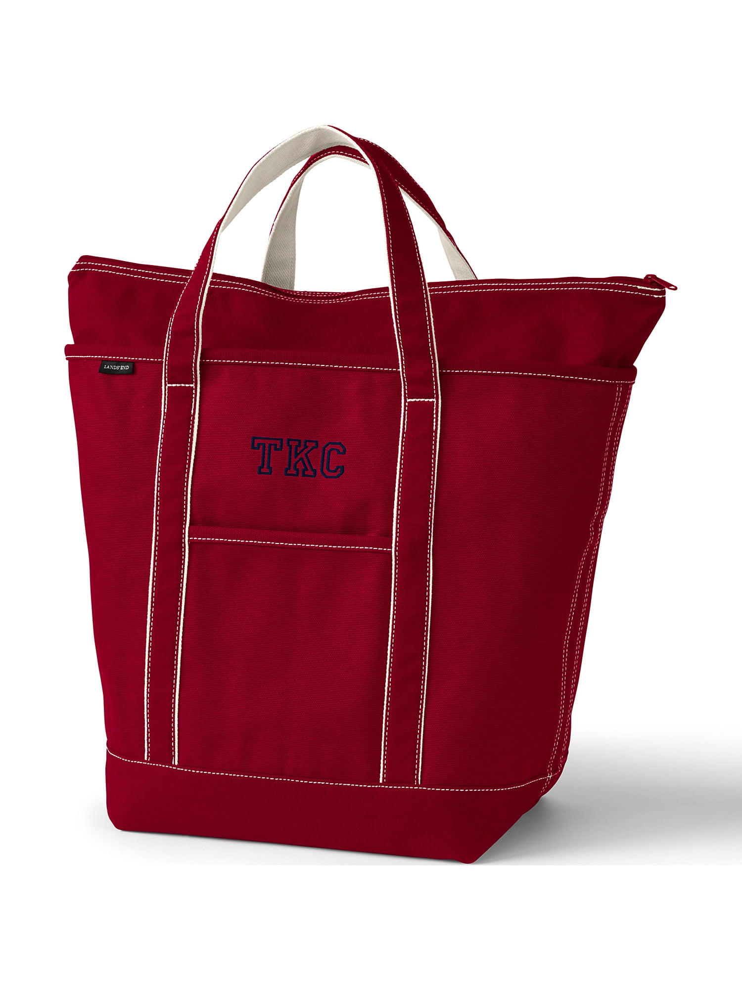 Lands' End Large Solid Color Zip Top Canvas Tote Bag
