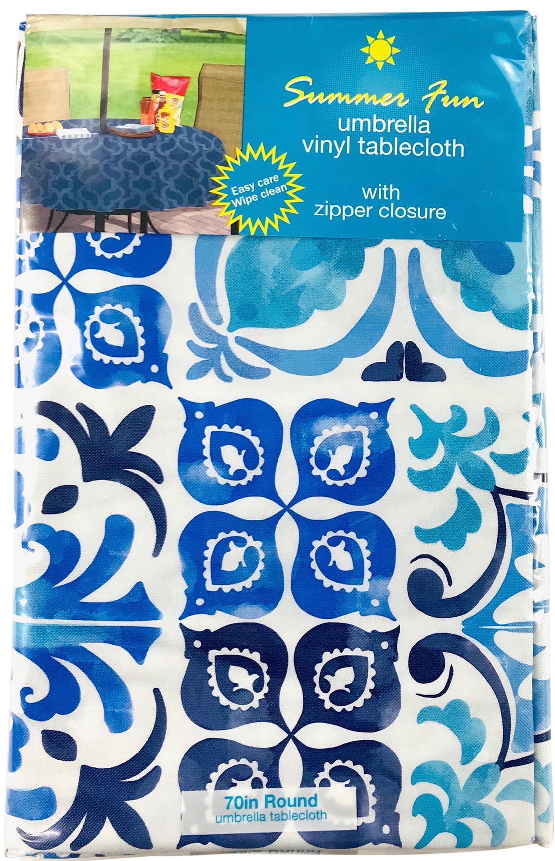 Elrene Summer Vinyl Tablecloths Umbrella Hole with Zipper 52" x 70