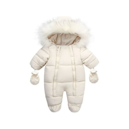 

Seyurigaoka Babies Boys Girls Thermal Clothes Set Solid Color Hooded Romper and Gloves