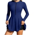 thumbnail image 3 of Wiyuqeen Rash Guard for Women 1 Piece Modest Swimsuits Zipper Long Sleeve Swim Dress UV UPF 50+ Flroal Print Bathing Suit with Skirts, 3 of 10