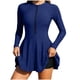 thumbnail image 2 of Traje de baño tankini informal para mujer, cuello dividido, media cremallera, manga larga, mono + pantalón de cuatro esquinas con almohadilla en el pecho, pantalones de natación, traje de surf, traje, 2 of 9