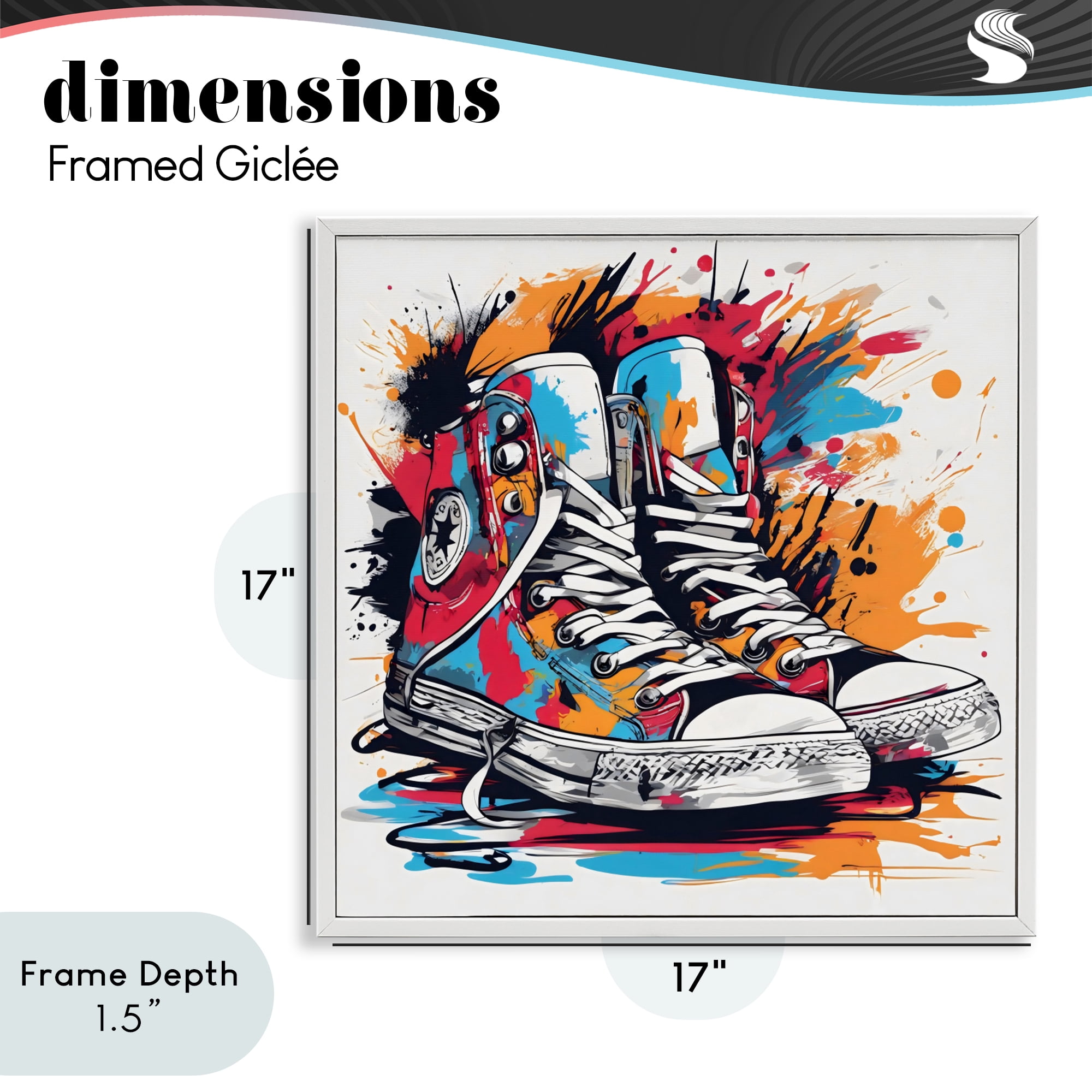 Stupell Industries Colorful Sneakers Graffiti Splash White Framed Giclee Art, design by Creative Studio