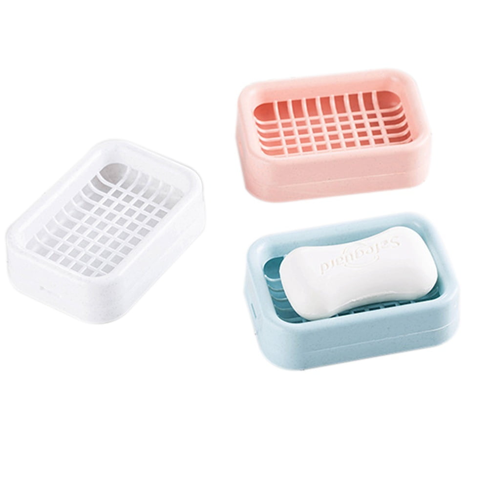 Soap Dish with Drain, Plastic Double Layer Draining Soap Holder Saver