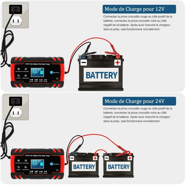 Chargeur de Batterie Intelligent 12V/24V 8A Mainteneur et