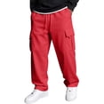 thumbnail image 2 of Dwellite Baggy Cargo Sweatpants for Men Wide Leg Jogger Pants Loose Fit Fashion Solid Color Trousers with Pockets Red 3XL, 2 of 6