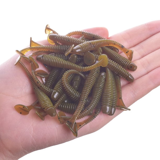 20 o 50 Uds. Señuelo suave de gusano de silicona 48mm 0,8g Wobblers de Pesca gusano gusano T cola Swimbait cebo para lubina carpa Pesca aparejos de Pesca Tan Jianjun unisex