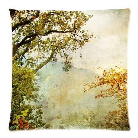 18 Inch Leaf - ZKGK Vintage Autumn Painting Art Yellow Maple Tree Pillowcase for Couch Bed 18 x 18 Inches,Landscape Fog Leaf Artwork Shams Decorative Pillow Cover Case