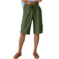 thumbnail image 4 of Bloomae Linen Shorts for Women Plus Size Casual Drawstring Bermuda Shorts Summer Beach Shorts Elastic Hiigh Waisted Loose Lounge Bottoms Army Green XL, 4 of 7
