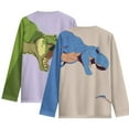 thumbnail image 2 of POLERO Boy T-Rex Dinosaur Shirts Long Sleeve Crew Neck 2 Pack Grey Purple Lightweight Pullover Cartoon T-Shirts Sport Top Tee For Kids 13-14Y, 2 of 6