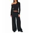 thumbnail image 2 of Cárdigan Corto de Larga con Hombros Descubiertos y Abertura Frontal para Mujer, Camisa con Botones, Tops de Otoño Negro L, 2 of 8
