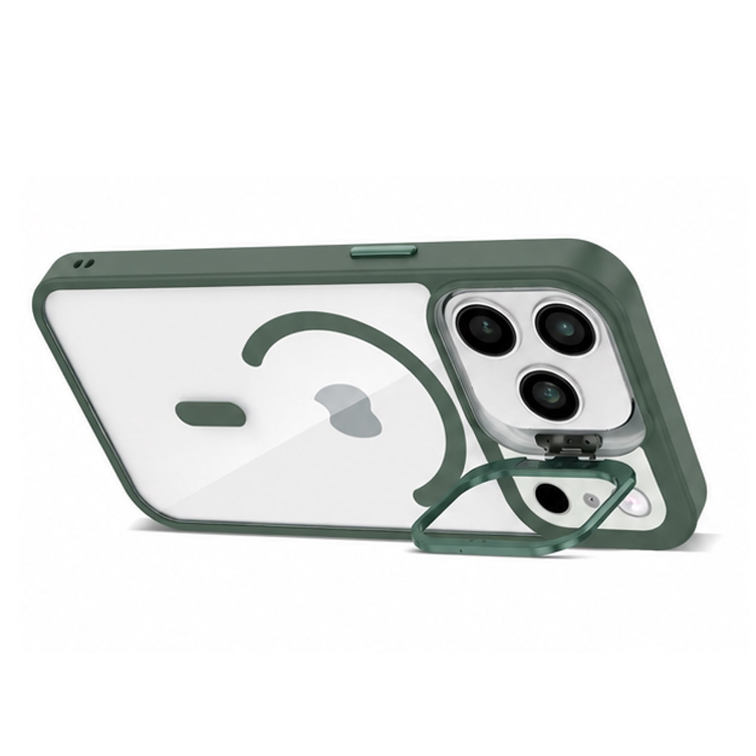 Transparent Magnetic Camera Stand Case for iPhone 17 Pro Max - Dark Green