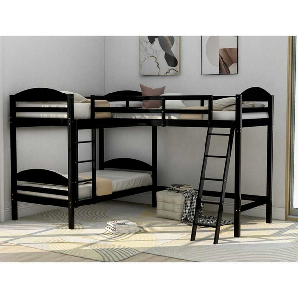Triple Bunk Bed Wooden Loft, L Shaped Triple Bunk Bed Twin Over Full Size Bedsheets