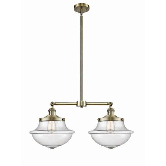 209-AB-G544-Innovations Lighting-Oxford - 2 Light Island In Traditional Style-10 Inches Tall and 25 Inches Wide-Antique Brass Finish-Seedy Glass Color