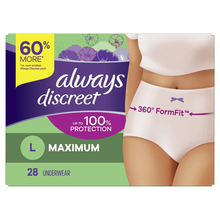 Always Discreet Max Protection Adult Incontinence Underwear, Large