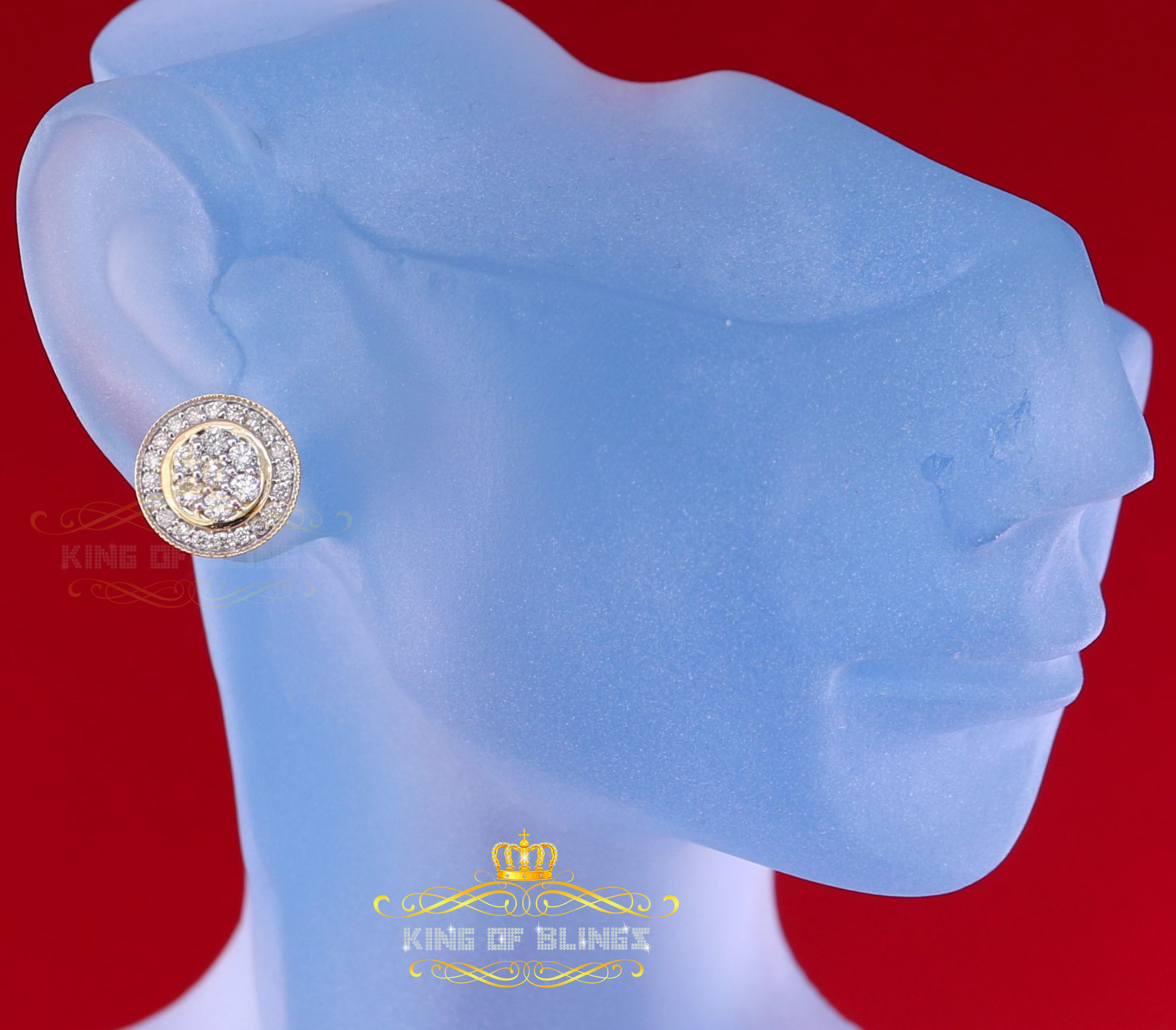 King of Bling's 10K Real Yellow Gold Real Diamond 1.05CT Men's/Women's Stud Round Earring