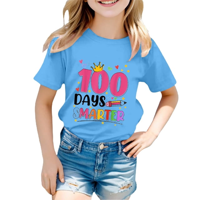 TZEWGL Tops For Toddler Round Neck Loose Short Sleeve Graphic Print Top For Kids size 3-4T