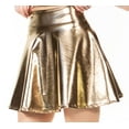 thumbnail image 3 of Sakkas Womens Liquid Metallic Stretchy Flared Sporty Mini Skater Skirt USA Made - Pewter - Small, 3 of 6