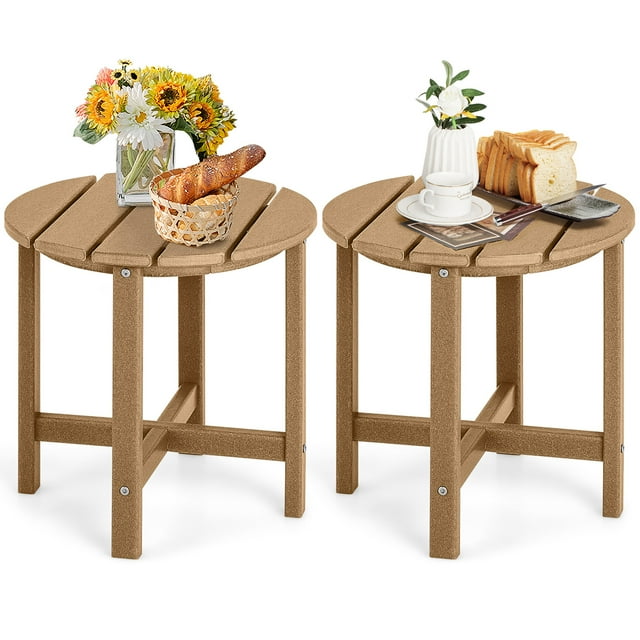 Gymax 2PCS 18''Adirondack Side Table Weather Resistant HDPE Garden Patio Brown