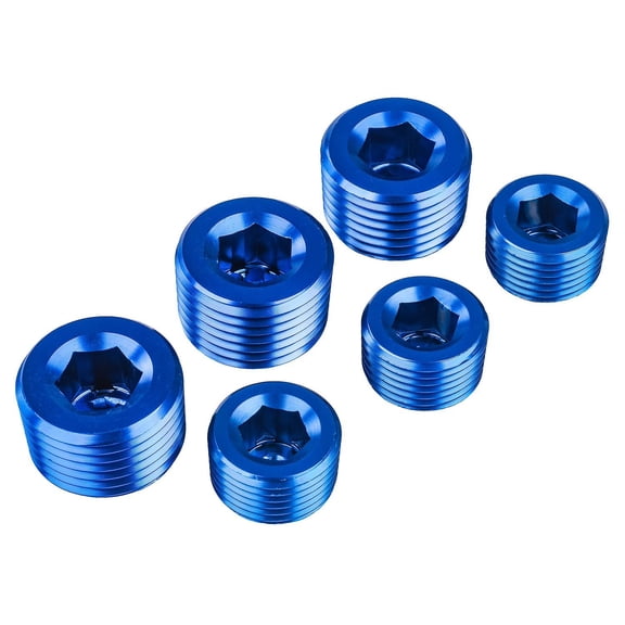 JEGS 100412 Aluminum NPT Pipe Plug Set Internal Hex Aluminum Blue Anodized Inclu