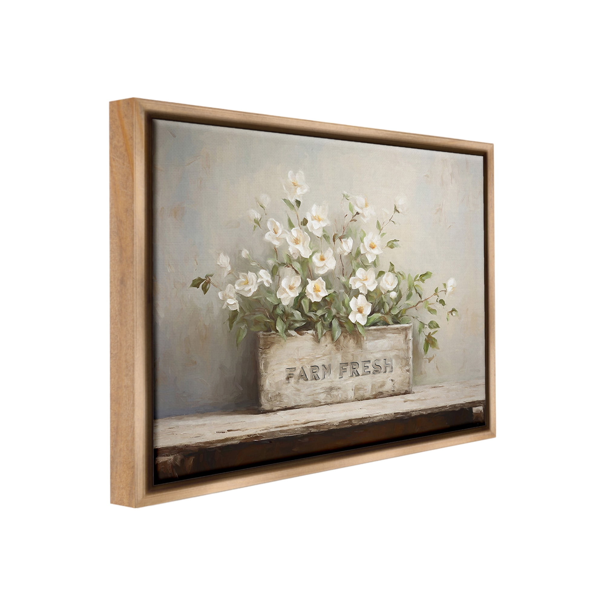 Stupell Industries Farm Fresh Flower Planter Botanical & Floral Painting Brown Floater Framed Canvas Art Print Wall Art, 31 x 25