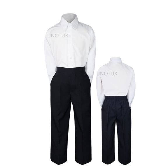 2pc Set Baby Boy Toddler Kid Teen Wedding White Black Pants Formal Suit sz S-20