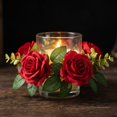 thumbnail image 4 of Artificial Rose Candle Ring Wreaths, Faux Floral Silk Flower 2 pcs Table Centerpiece Dining Room Wedding Ceremony Event Home Desktop Shelf Votive Holder Decoration Red, 4 of 5