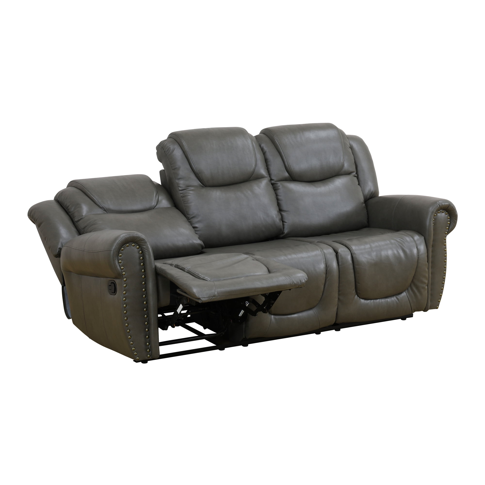 Aukfa 86" Triple Recliner Chair Oversized Loveseat RV Sofa w/ Cupholder, Home Theater Seating, Leather, Gray