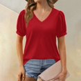 thumbnail image 2 of NAMTYQX Spring Blouses for Women 2025 Light Plus Size Short Sleeve Soft Casual V Neck Solid Color Baggy Trending Wine Size 2XL, 2 of 5