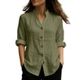thumbnail image 3 of ClodeEU Women's V Neck Long Sleeve Button Down Shirt,Casual Loose Blouse Army Green,Women's Plus L, 3 of 8