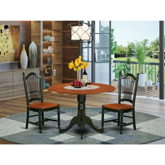East West Furniture Dining Room Set Black & Cherry, DLDO3-BCH-W