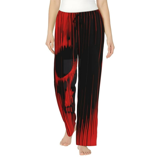 Balery Minimalist Skull Red Pantalones de pijama para mujer, pijamas ultraligeros, pantalones de estar por casa-Large