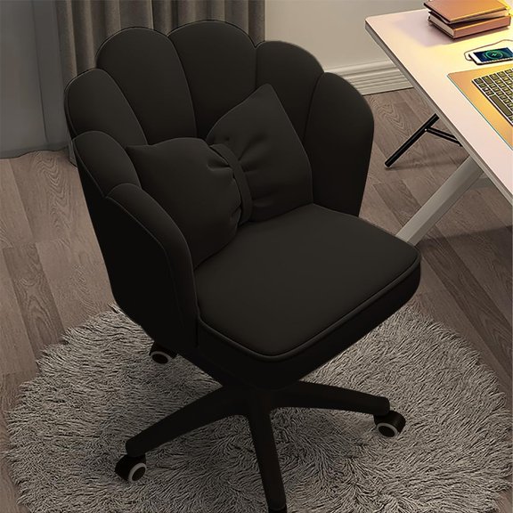 UPZE Home Office Desk Butterfly Chair with Mid-Back Upholstered Modern Tufted Computer Task Chair Swivel Height Adjustable Velvet Vanity Makeup Chair-BLack