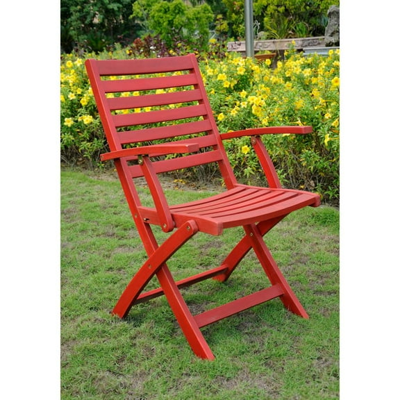 International Caravan Royal Fiji Acacia Wood Folding Ladder Back Armchair (Set of 2) Barn Red
