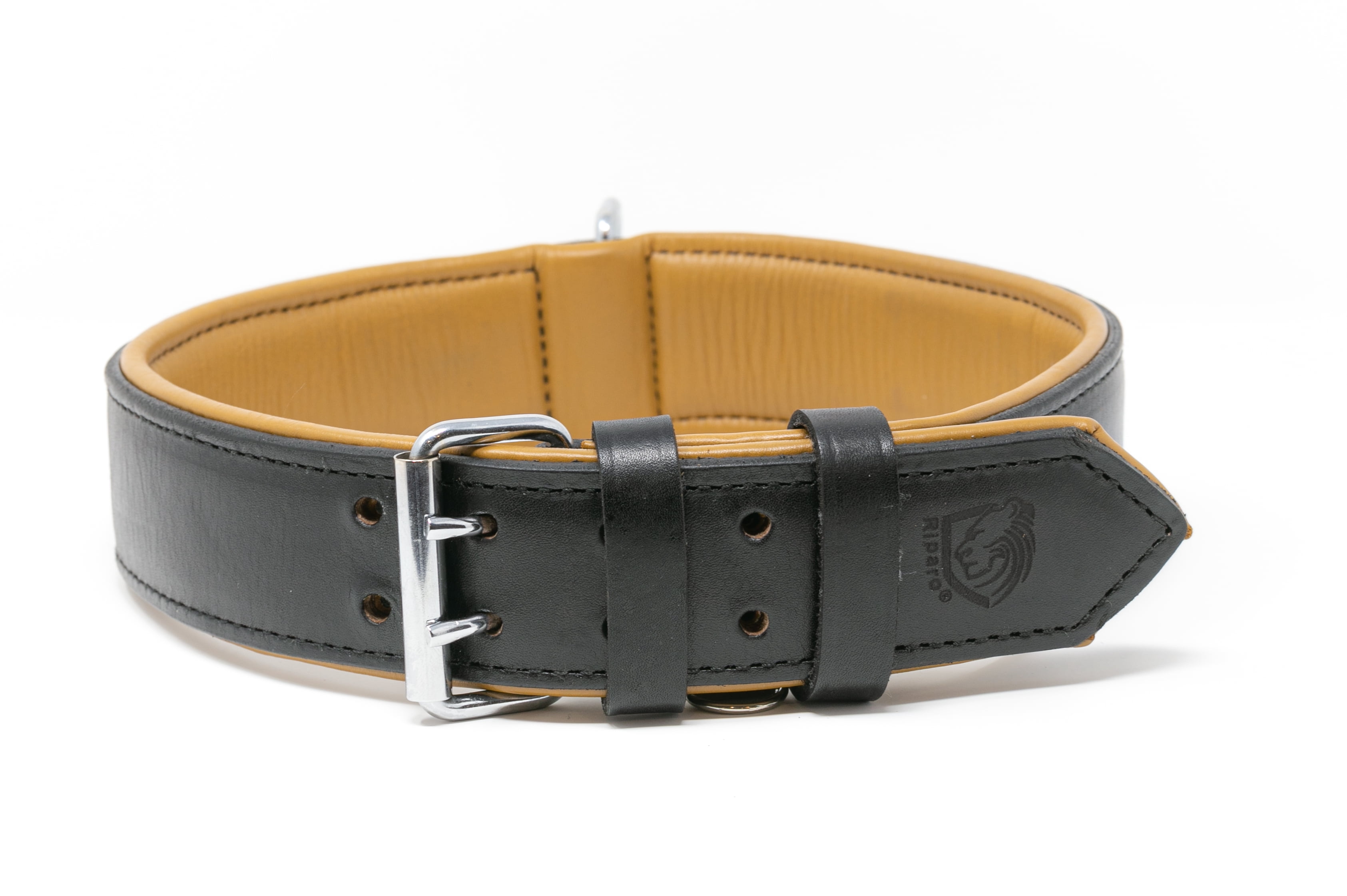 Riparo Genuine Leather Padded Dog Heavy Duty K-9 Adjustable Pet Collar for Medium, Large and Extra Large Dogs