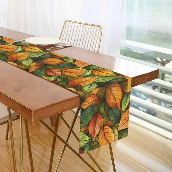 Yayeee Table Runner 70 inches Long Home Kitchen Dinning Party Decoration, Green Retro Leaves