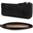 thumbnail image 1 of wonima02 , Rectangular Pencil Case, Pen & Marker Pouch for Men and Women, Flat Zippered Holder, Classic Style for Artists, Full Grain Leather, Handmade, Charcoal Black, 1 of 1
